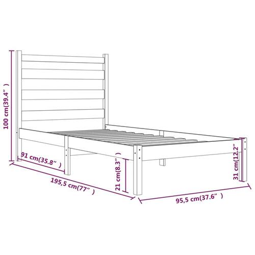 Sengeramme 90x190 cm Single massivt fyrretræ hvid