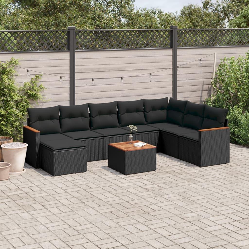 Sofasæt til haven 9 dele med hynder polyrattan sort billede