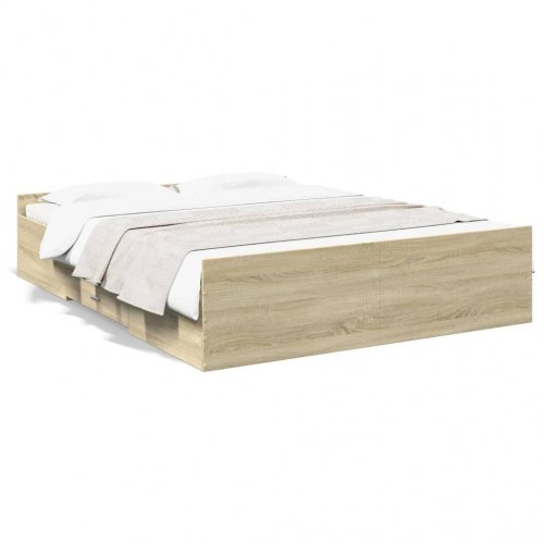 Sengeramme med opbevaringsskuffe 150 x 200 cm - sonoma-eg