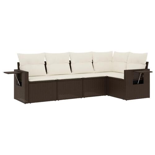 Sofasæt til haven 5 dele med hynder polyrattan brun