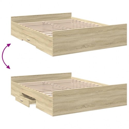 Sengeramme med opbevaringsskuffe 150 x 200 cm - sonoma-eg