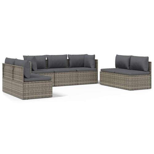 Loungesæt til haven 7 dele med hynder polyrattan grå