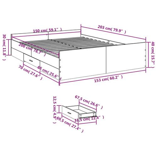 Sengeramme med skuffer 150x200 cm konstrueret træ sonoma-eg