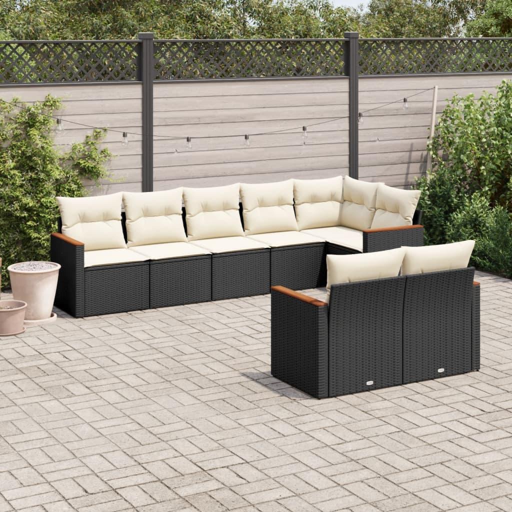 Sofasæt til haven i polyrattan - 8 dele med hynder, sort