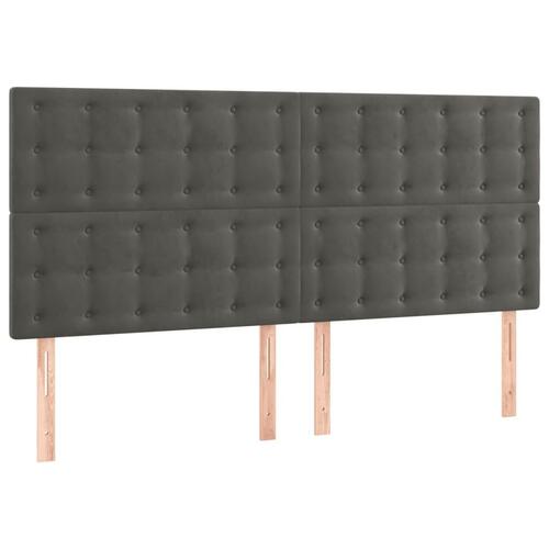 Sengegavl med LED-lys 160x5x118/128 cm fløjl mørkegrå