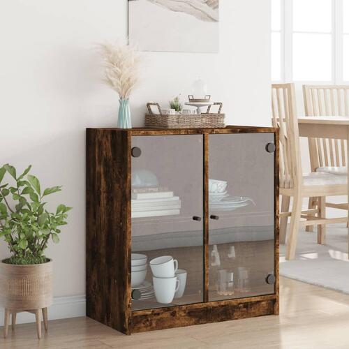 Skab med glaslåger 68x37x75,5 cm røget egetræsfarve