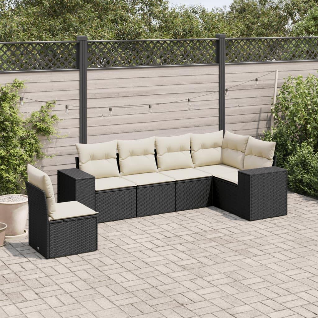 Sofasæt til haven 6 dele med hynder polyrattan sort