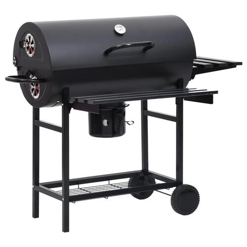 Tøndegrill med hjul og hylder 115x85x95 cm stål sort