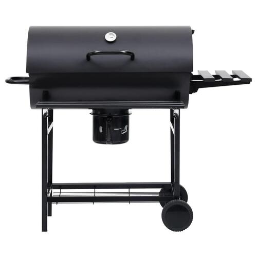 Tøndegrill med hjul og hylder 115x85x95 cm stål sort