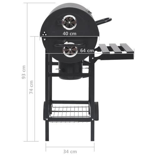 Tøndegrill med hjul og hylder 115x85x95 cm stål sort