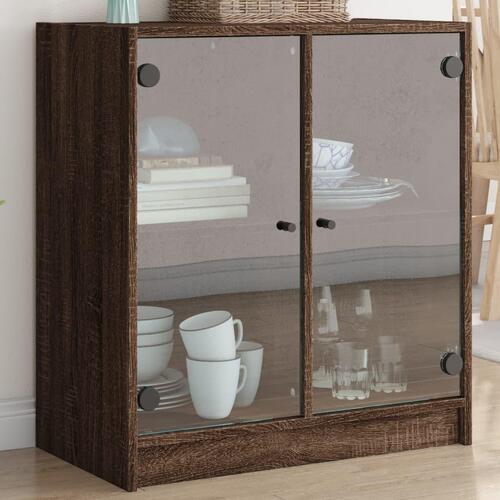 Skab med glaslåger 68x37x75,5 cm brun egetræsfarve
