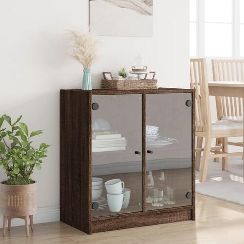 Skab med glaslåger 68x37x75,5 cm brun egetræsfarve