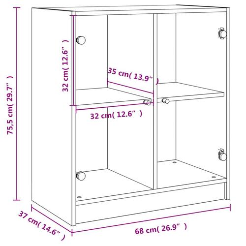 Skab med glaslåger 68x37x75,5 cm brun egetræsfarve