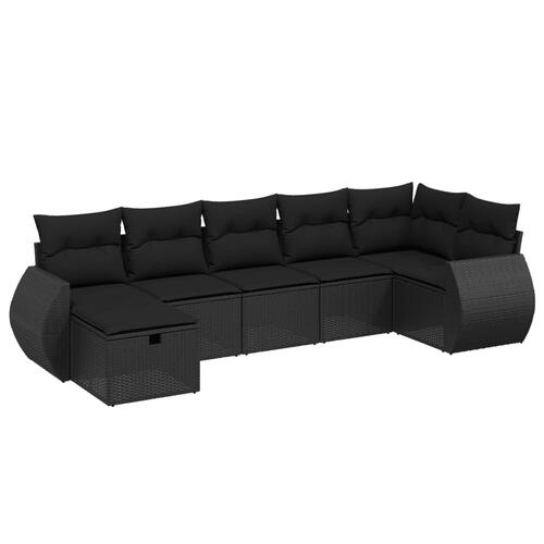 Sofasæt til haven 7 dele med hynder polyrattan sort