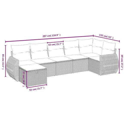 Sofasæt til haven 7 dele med hynder polyrattan sort