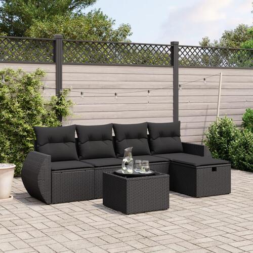 Sofasæt til haven 6 dele med hynder polyrattan sort