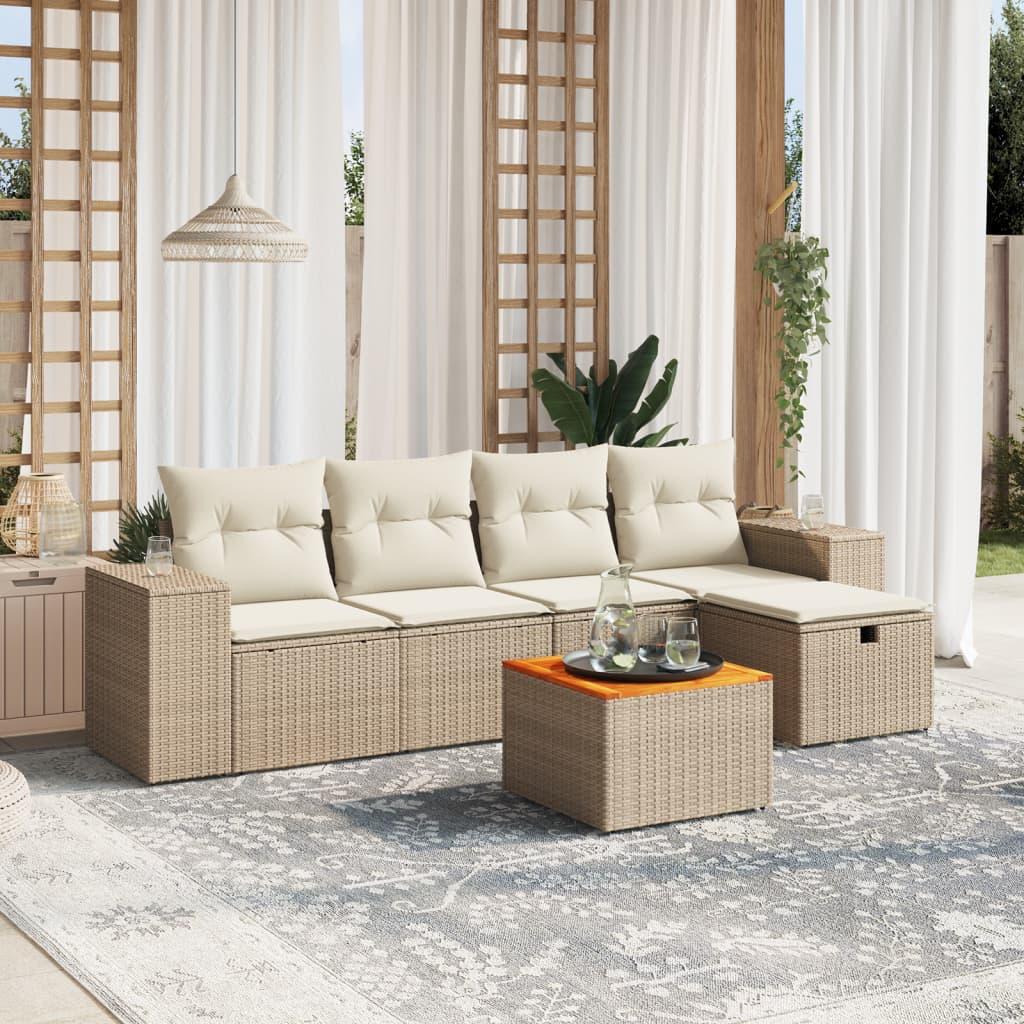 Sofasæt til haven 6 dele med hynder polyrattan beige
