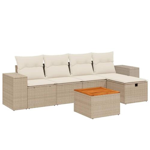 Sofasæt til haven 6 dele med hynder polyrattan beige