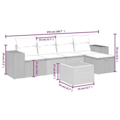 Sofasæt til haven 6 dele med hynder polyrattan beige