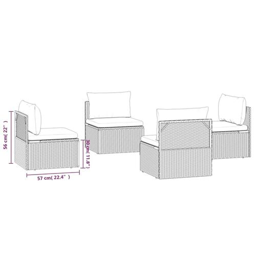 Midtermoduler til havesofa 6 stk. 57x57x56 cm polyrattan grå
