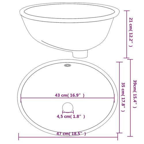 Badeværelsesvask 47x39x21 cm oval keramisk hvid