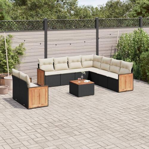 Sofasæt til haven 10 dele med hynder polyrattan sort