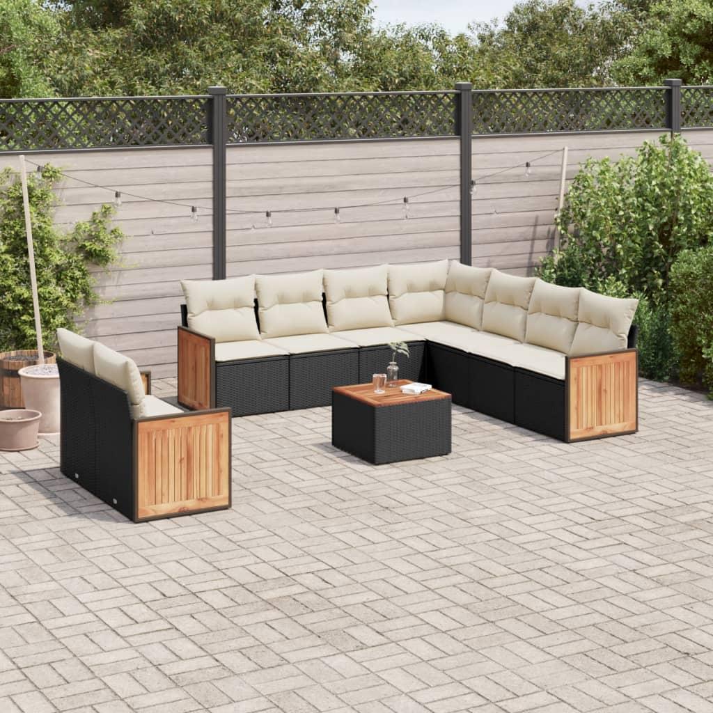 Sofasæt til haven 10 dele med hynder polyrattan sort