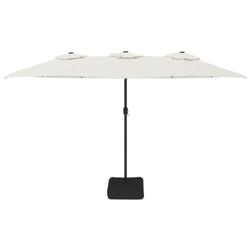 Parasol med dobbelt parasoldug og LED-lys 449x245 cm sandhvid