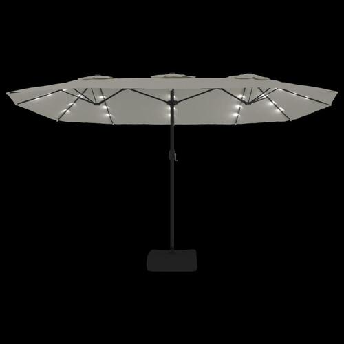 Parasol med dobbelt parasoldug og LED-lys 449x245 cm sandhvid