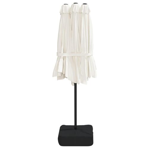 Parasol med dobbelt parasoldug og LED-lys 449x245 cm sandhvid