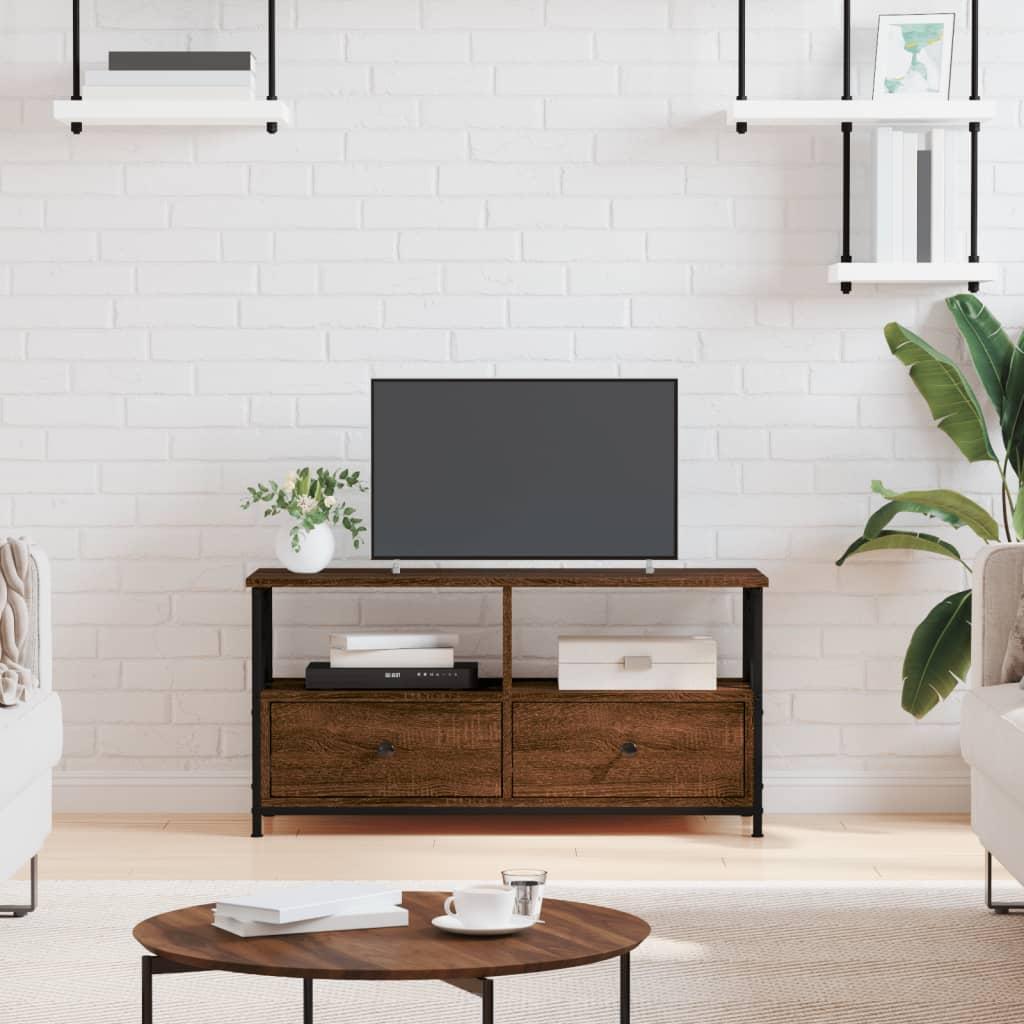 Tv-bord 90x33x45 cm konstrueret træ og jern brun egetræsfarve