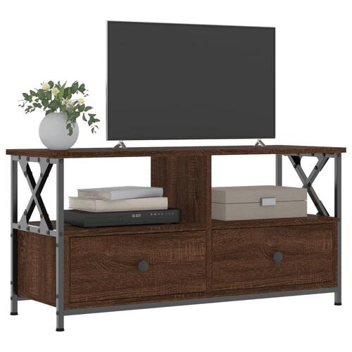 Tv-bord 90x33x45 cm konstrueret træ og jern brun egetræsfarve