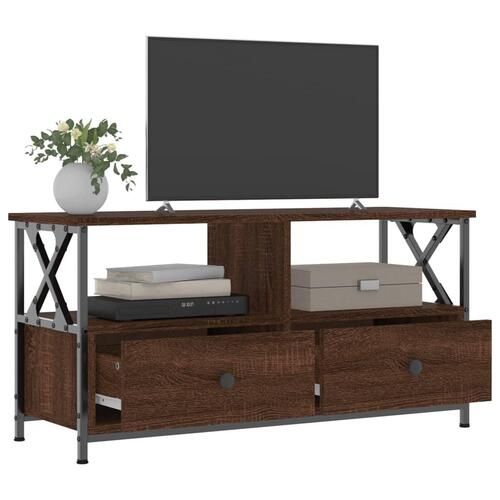 Tv-bord 90x33x45 cm konstrueret træ og jern brun egetræsfarve