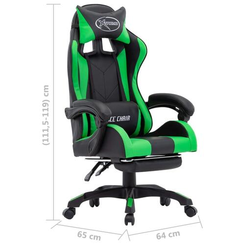 Gamerstol med fodstøtte kunstlæder grøn og sort