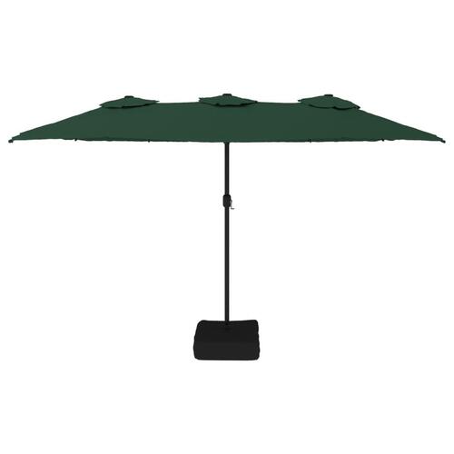 Parasol med dobbelt parasoldug og LED-lys 449x245 cm grøn