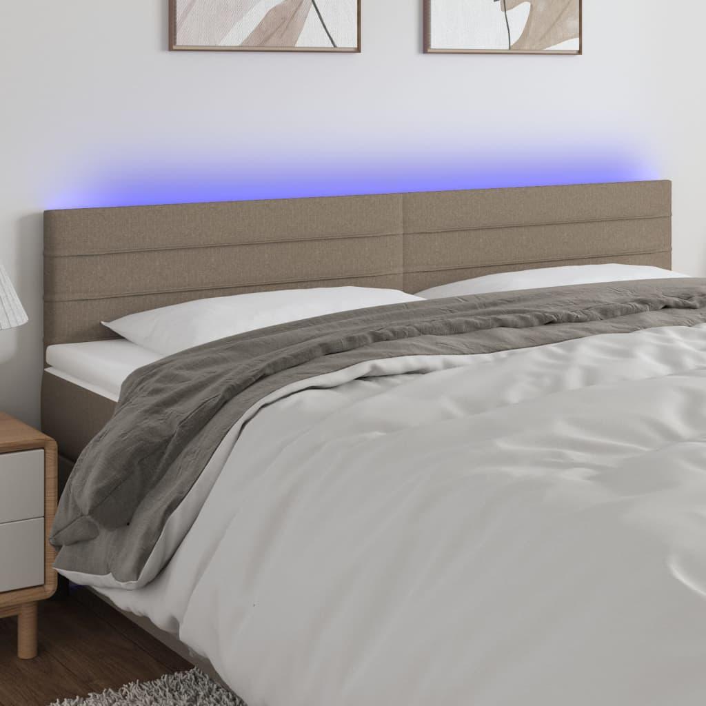 Sengegavl med LED-lys 200x5x78/88 cm stof gråbrun billede