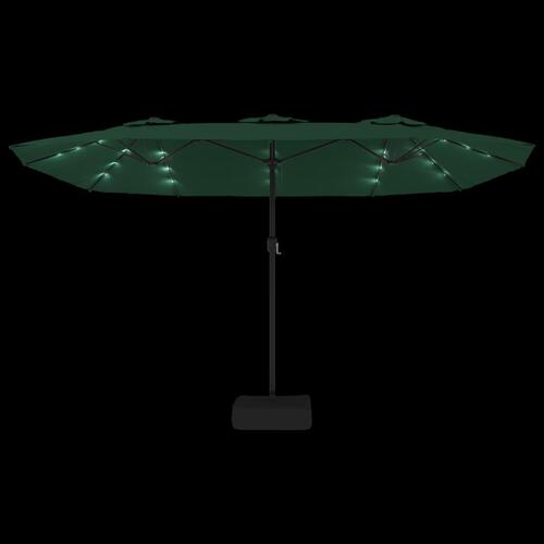 Parasol med dobbelt parasoldug og LED-lys 449x245 cm grøn