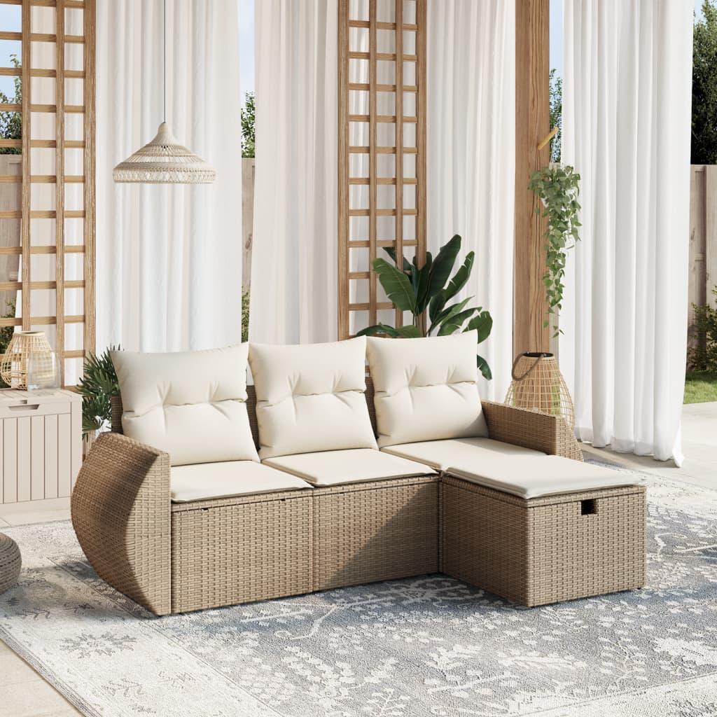 Sofasæt til haven 4 dele med hynder polyrattan beige