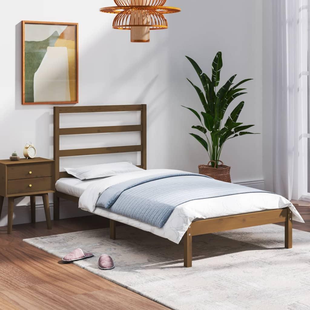 Sengeramme 75x190 cm Small Single massivt træ gyldenbrun