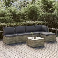 Loungesæt til haven 6 dele med hynder polyrattan grå