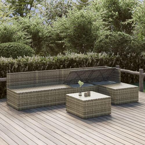 Loungesæt til haven 6 dele med hynder polyrattan grå