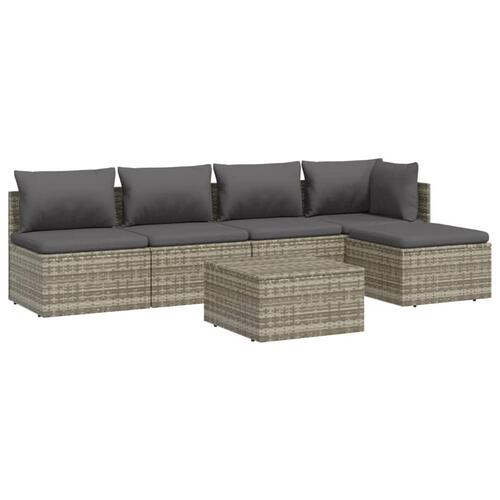 Loungesæt til haven 6 dele med hynder polyrattan grå