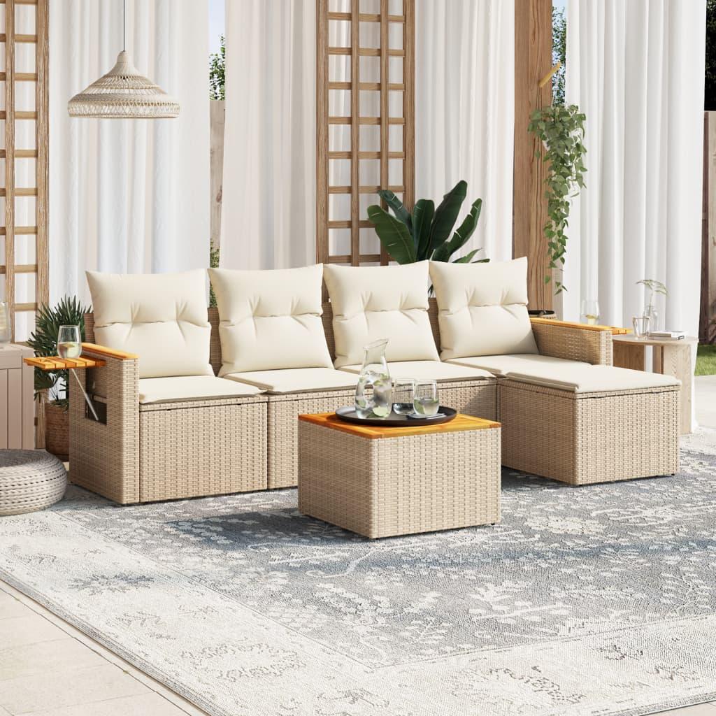 Sofasæt til haven 6 dele med hynder polyrattan beige billede