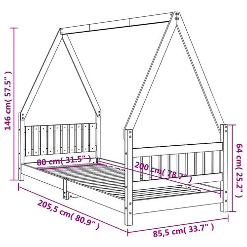 Sengeramme til juniorseng 80x200 cm massivt fyrretræ sort