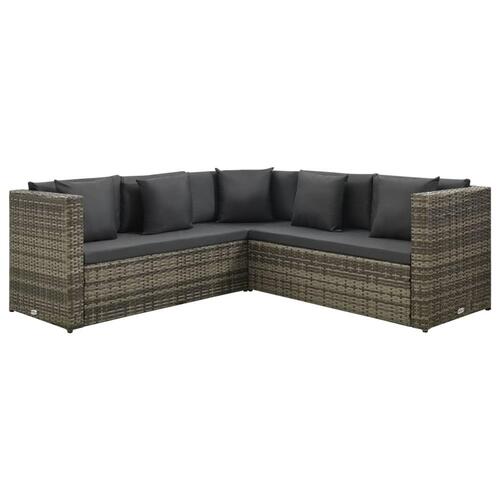 Loungesæt til haven 4 dele med hynder polyrattan grå