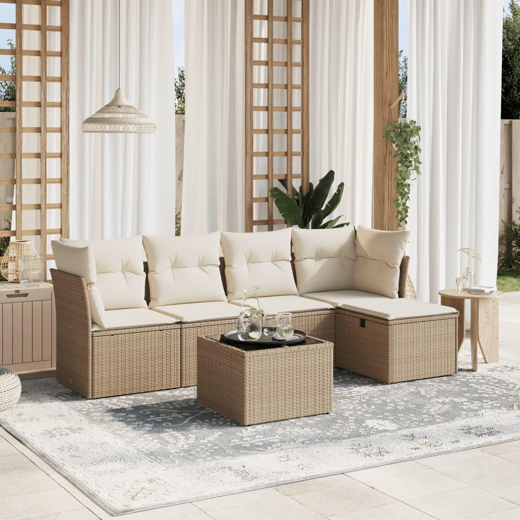 Sofasæt til haven 6 dele med hynder polyrattan beige
