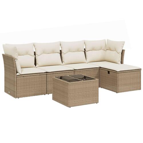 Sofasæt til haven 6 dele med hynder polyrattan beige