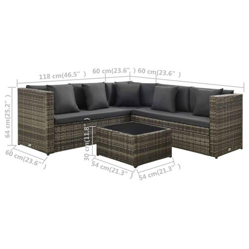 Loungesæt til haven 4 dele med hynder polyrattan grå
