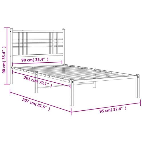 Sengeramme med sengegavl 90x200 cm metal hvid
