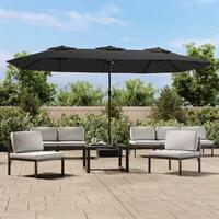 Parasol med dobbelt parasoldug og LED-lys 449x245 cm antracit